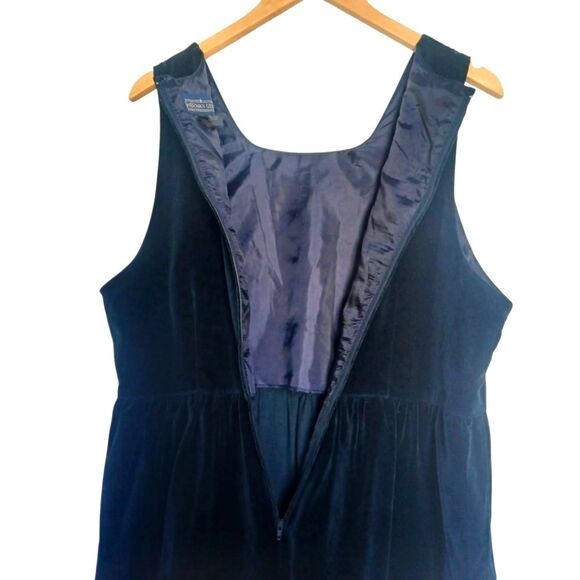 Vintage Herman Geist Dress Mixed Wool Velvet Deep Navy Blue Empire Waist 14P - Picture 6 of 11